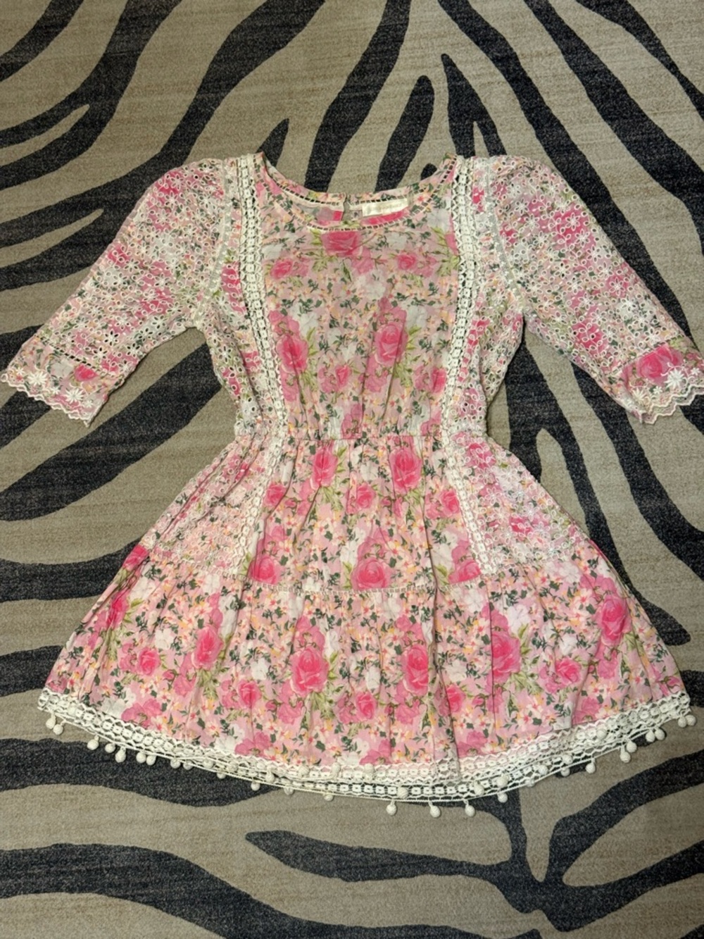 LoveShackFancy Pink Floral Mini Dress